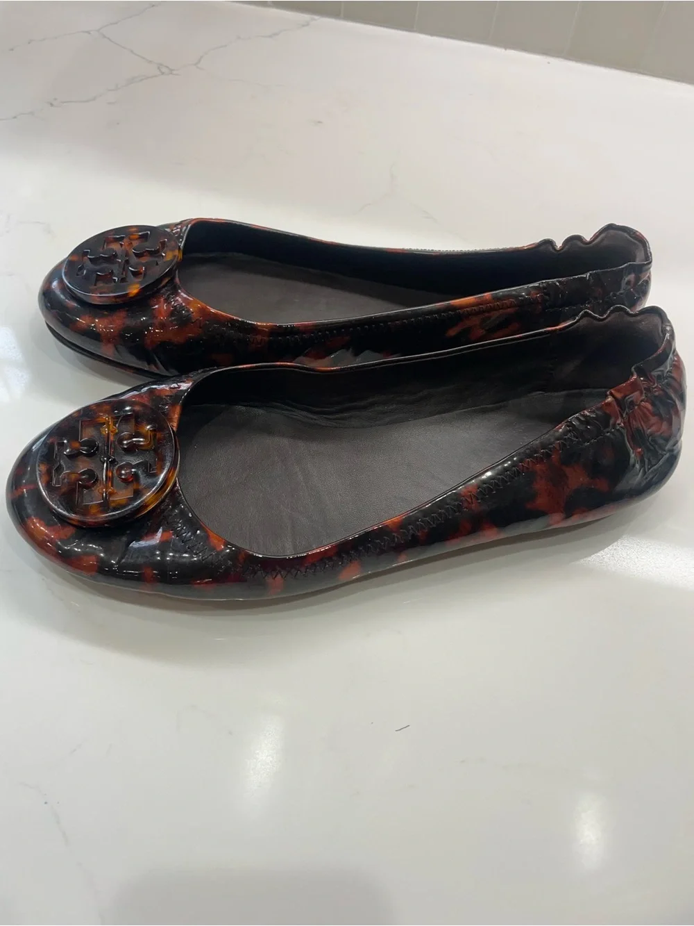 Tory Burch Minnie travel flats tortise shell size 7.5